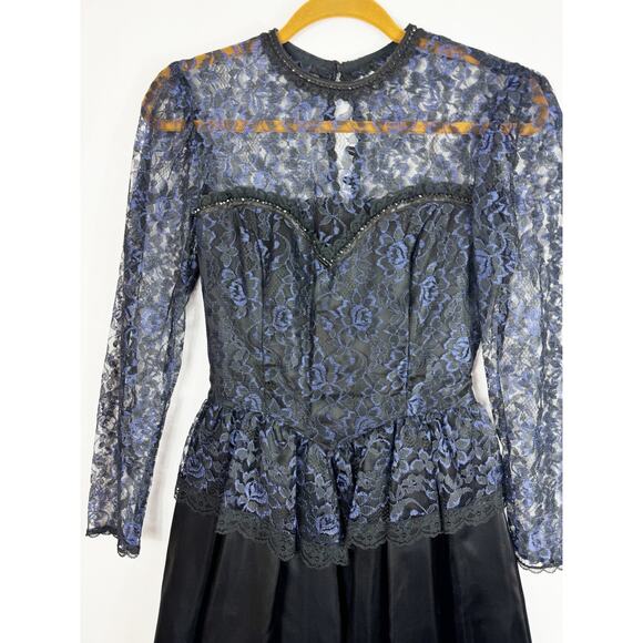 Gunne Sax Jessica McClintock Womens Vintage Dress Black Blue Lace Sweetheart 7 - Picture 3 of 11